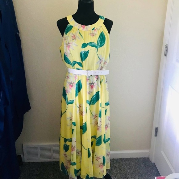Tommy Hilfiger Yellow Midi Belted Dress Size 10 - Picture 3 of 6